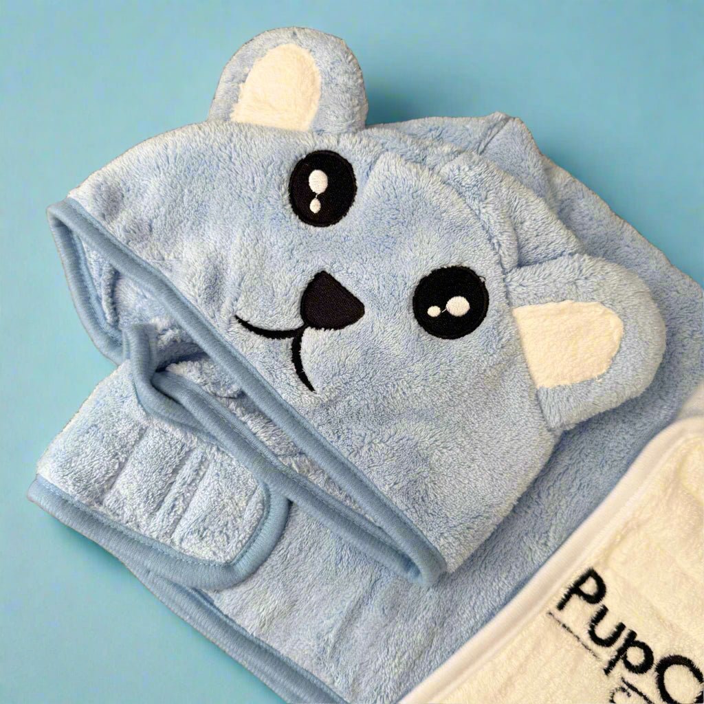 Blue microfibre dog drying robe – view 2