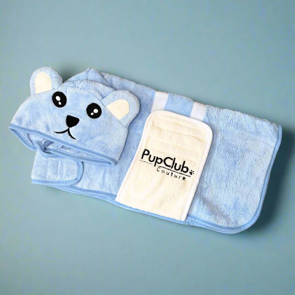Blue microfibre dog drying robe