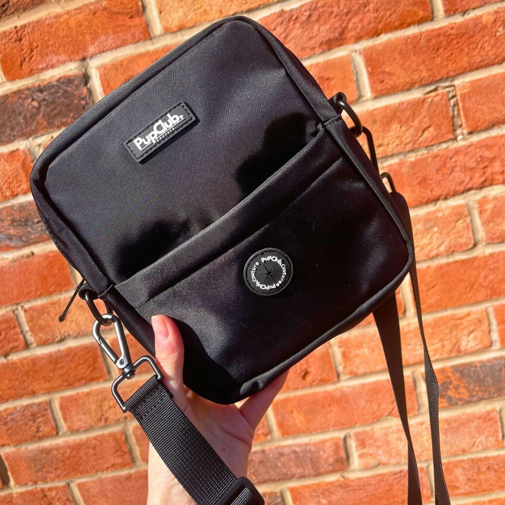 Black waterproof mini dog walking bag with poo bag dispenser – view 7
