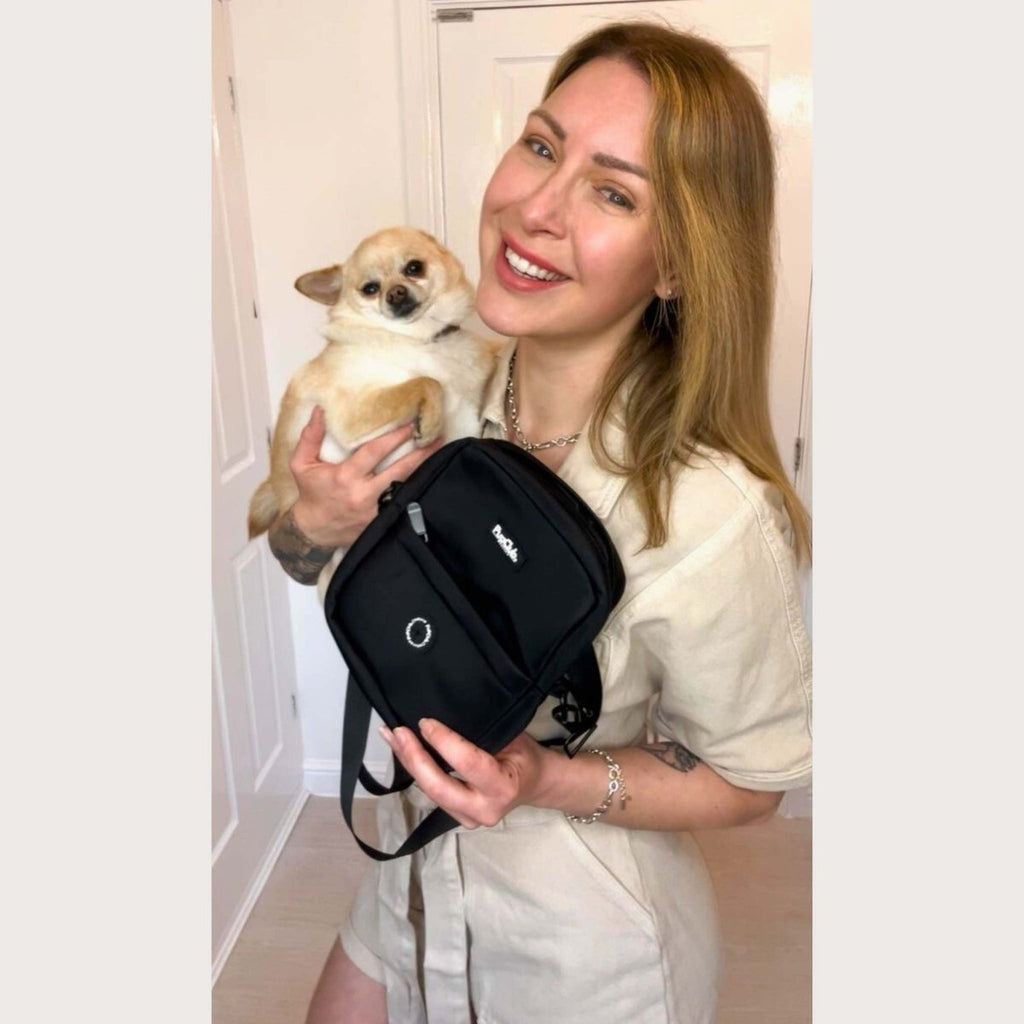 Black waterproof mini dog walking bag with poo bag dispenser – view 4