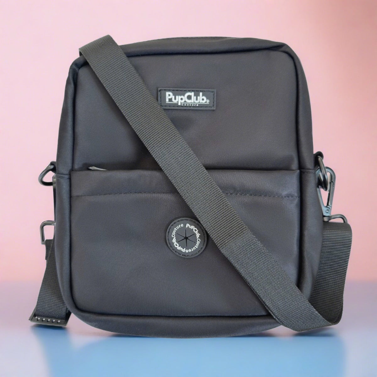 Black waterproof mini dog walking bag with poo bag dispenser